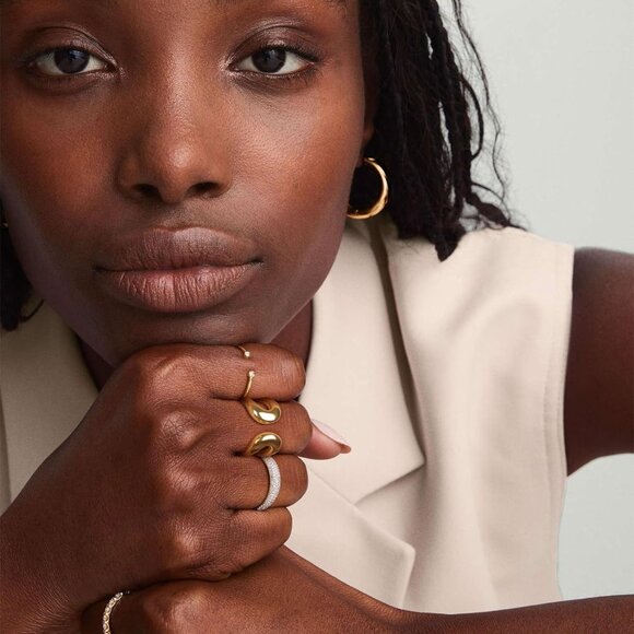 Women Gold Chunky Bands Ring 14K Real Gold Plated Open Statement High Polish - Picture 3 of 6